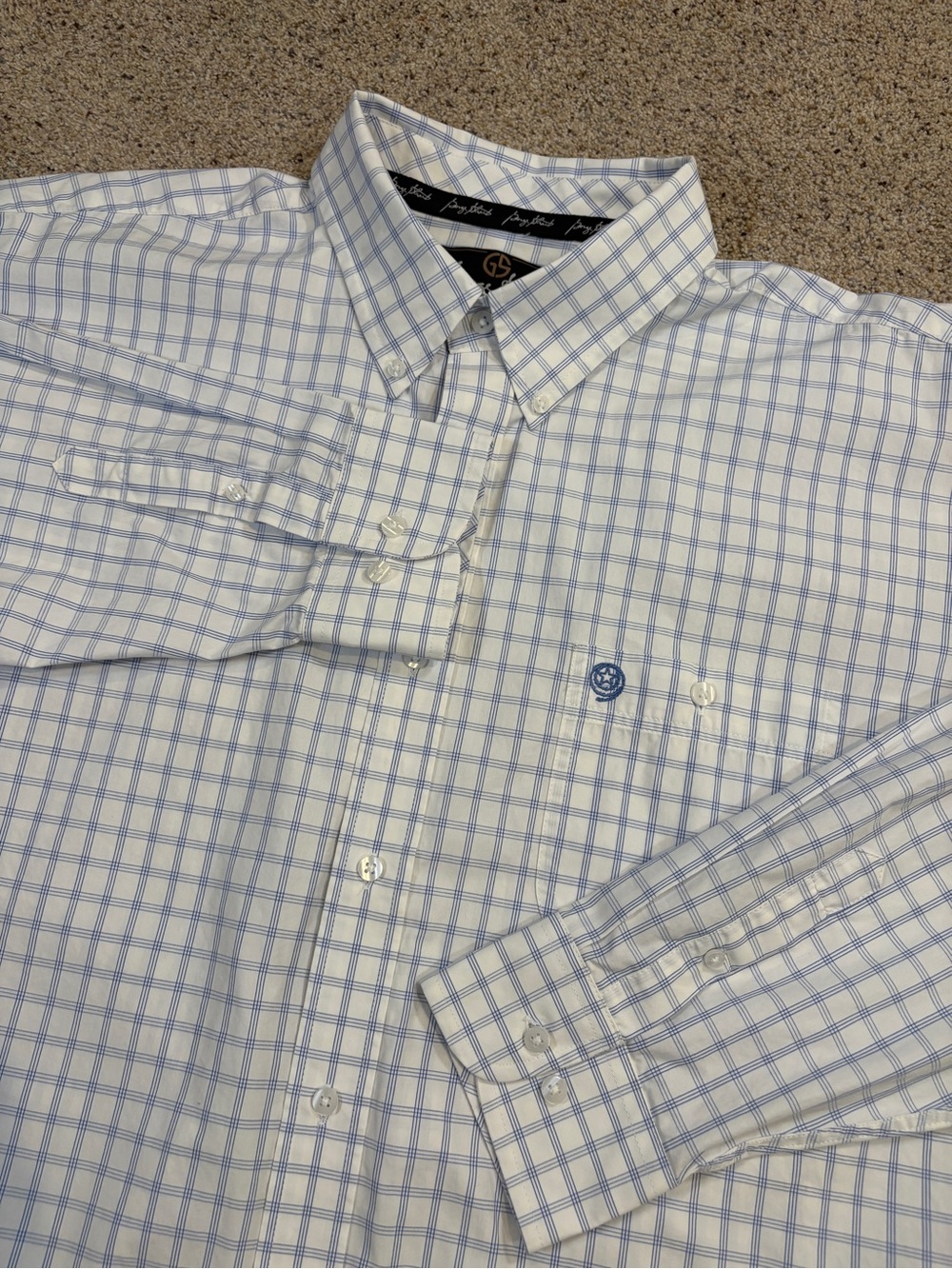 George Strait Wrangler White and Light Blue Plaid Button-Down Shirt Cowboy